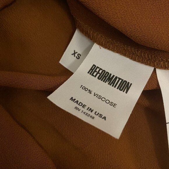 REFORMATION Long Sleeve Button Up Sheer Top Bow Cuffs Women's XS Rich Brown - Picture 12 of 13